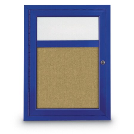 Slim Enclosed Corkboard, 30x30, White Alum Frame/Cobalt